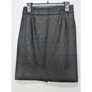 J.Crew NWOT Wool Cashmere Pencil Skirt Black Gold Metallic 0 (Fits 2-4)